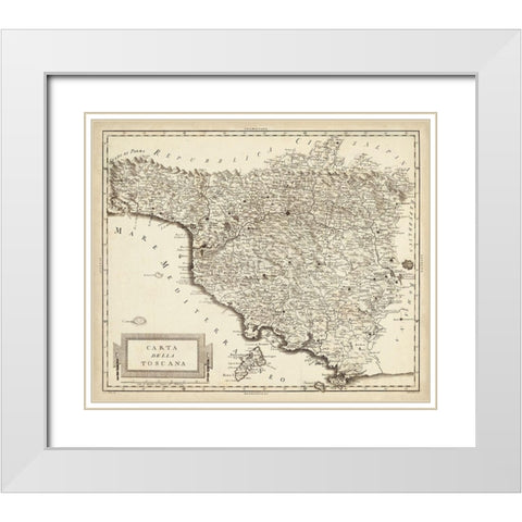 Antique Map of Tuscany White Modern Wood Framed Art Print with Double Matting by Unknown