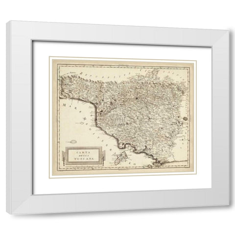 Antique Map of Tuscany  White Modern Wood Framed Art Print with Double Matting by Unknown