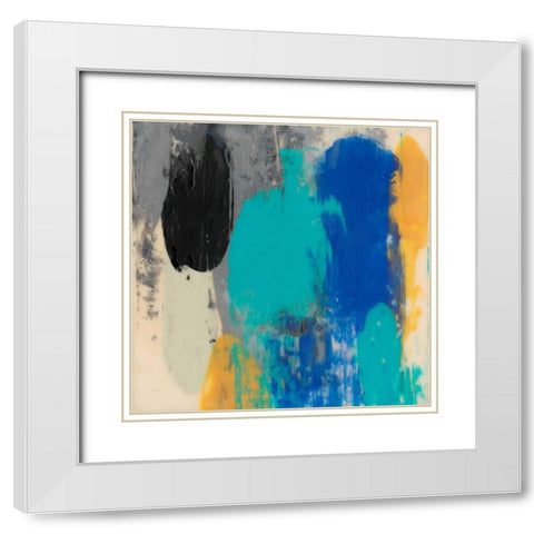 Teal Schmear I White Modern Wood Framed Art Print with Double Matting by Goldberger, Jennifer