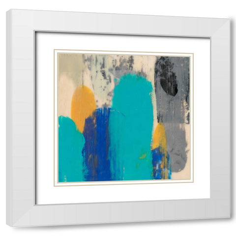 Teal Schmear II White Modern Wood Framed Art Print with Double Matting by Goldberger, Jennifer