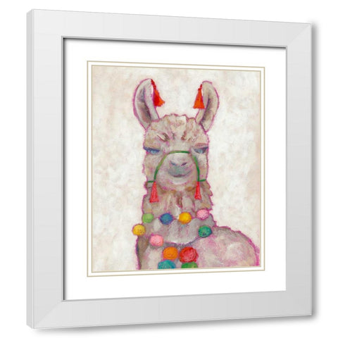 Festival Llama I White Modern Wood Framed Art Print with Double Matting by Zarris, Chariklia