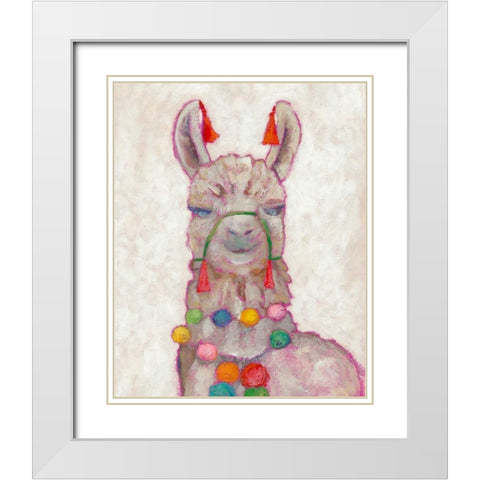 Festival Llama I White Modern Wood Framed Art Print with Double Matting by Zarris, Chariklia