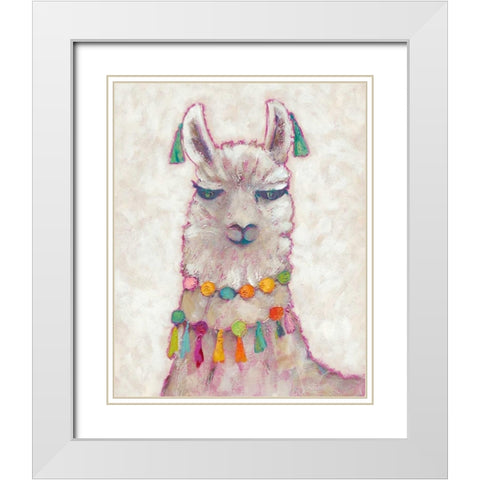 Festival Llama II White Modern Wood Framed Art Print with Double Matting by Zarris, Chariklia