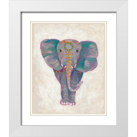 Festival Elephant I White Modern Wood Framed Art Print with Double Matting by Zarris, Chariklia