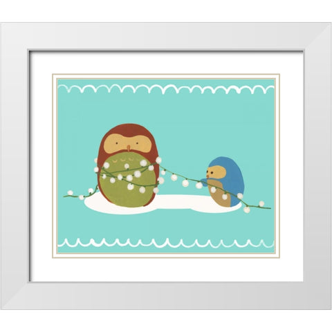 Happy Owlidays VII White Modern Wood Framed Art Print with Double Matting by Vess, June Erica