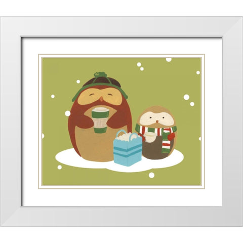 Happy Owlidays VIII White Modern Wood Framed Art Print with Double Matting by Vess, June Erica