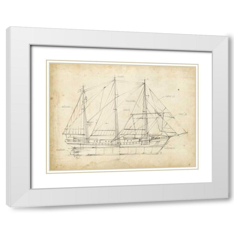 Sailboat Blueprint II White Modern Wood Framed Art Print with Double Matting by Harper, Ethan