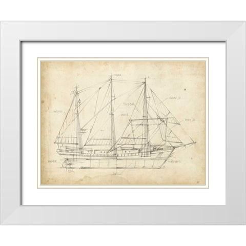 Sailboat Blueprint II White Modern Wood Framed Art Print with Double Matting by Harper, Ethan