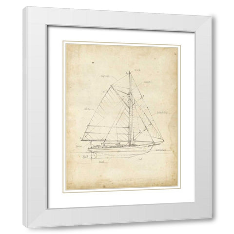 Sailboat Blueprint III White Modern Wood Framed Art Print with Double Matting by Harper, Ethan