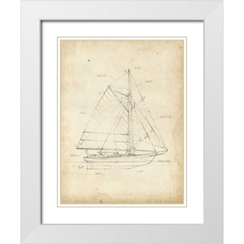 Sailboat Blueprint III White Modern Wood Framed Art Print with Double Matting by Harper, Ethan