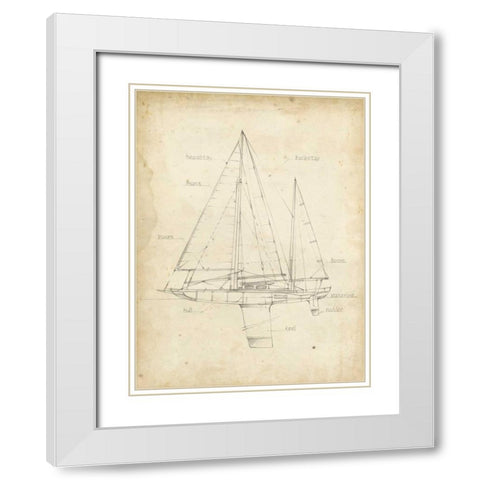 Sailboat Blueprint IV White Modern Wood Framed Art Print with Double Matting by Harper, Ethan