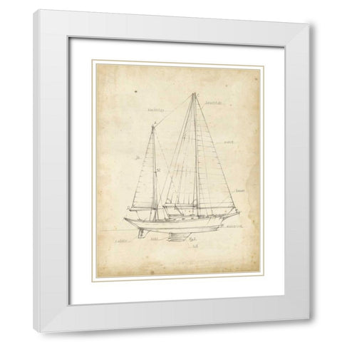 Sailboat Blueprint VI White Modern Wood Framed Art Print with Double Matting by Harper, Ethan