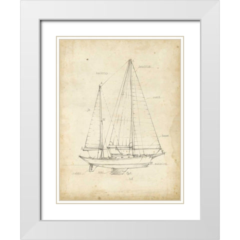 Sailboat Blueprint VI White Modern Wood Framed Art Print with Double Matting by Harper, Ethan