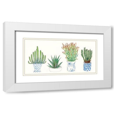 Four Succulents I White Modern Wood Framed Art Print with Double Matting by Wang, Melissa