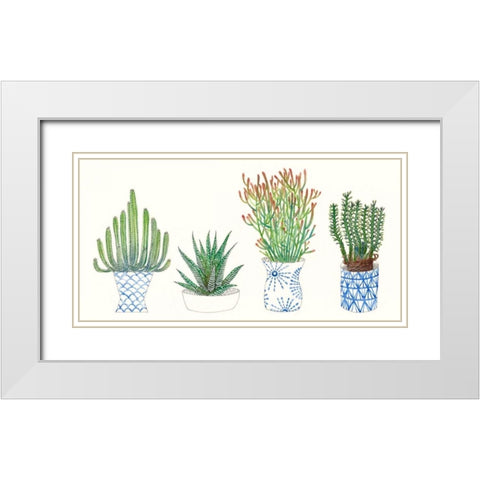 Four Succulents I White Modern Wood Framed Art Print with Double Matting by Wang, Melissa