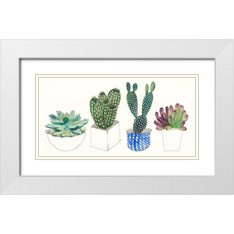 Four Succulents II White Modern Wood Framed Art Print with Double Matting by Wang, Melissa