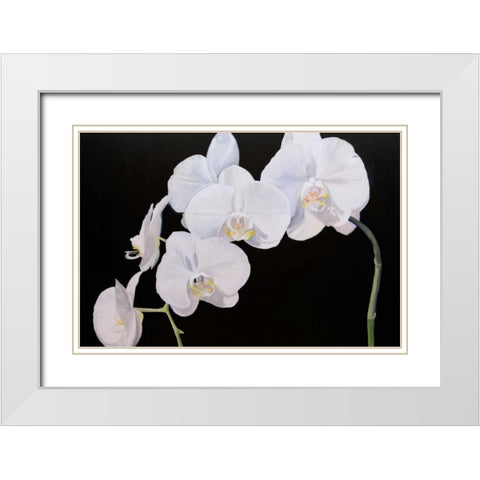 Dramatic Orchids I White Modern Wood Framed Art Print with Double Matting by Iafrate, Sandra