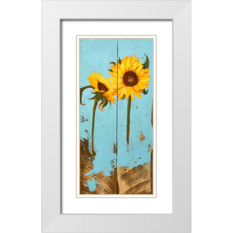 Sunflowers on Wood III White Modern Wood Framed Art Print with Double Matting by Iafrate, Sandra