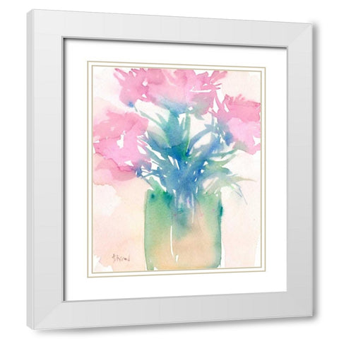 Pretty Pink Flowers II White Modern Wood Framed Art Print with Double Matting by Dixon, Samuel