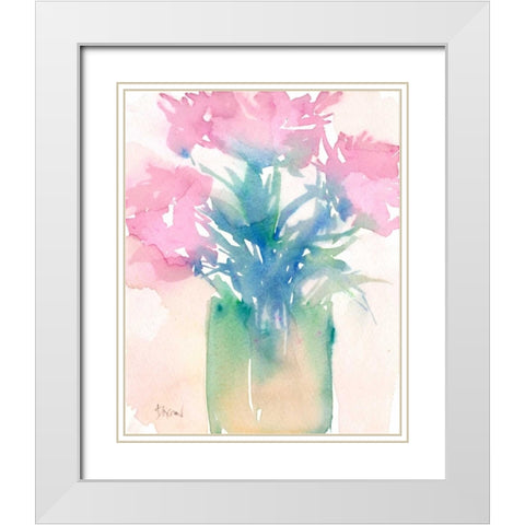 Pretty Pink Flowers II White Modern Wood Framed Art Print with Double Matting by Dixon, Samuel