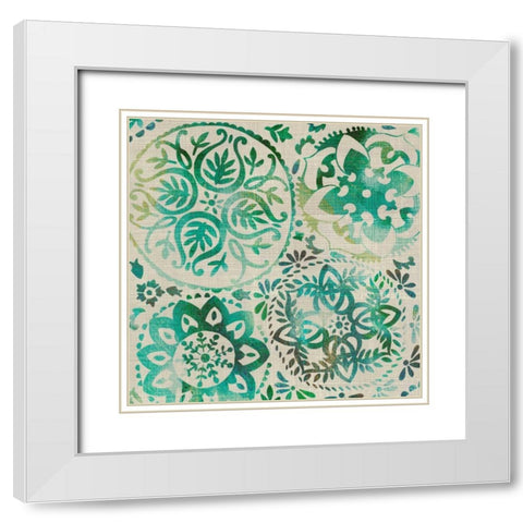 Moss Medallions I White Modern Wood Framed Art Print with Double Matting by Zarris, Chariklia