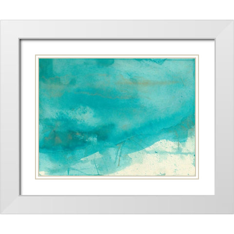 Turquoise Moment IV White Modern Wood Framed Art Print with Double Matting by Combs, Joyce
