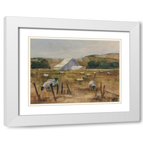 Grazing Sheep I White Modern Wood Framed Art Print with Double Matting by Harper, Ethan
