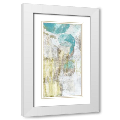 Citron and Teal Orbs II White Modern Wood Framed Art Print with Double Matting by Goldberger, Jennifer