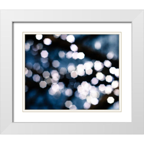 Bokeh Blue II White Modern Wood Framed Art Print with Double Matting by Quintero, Sonja