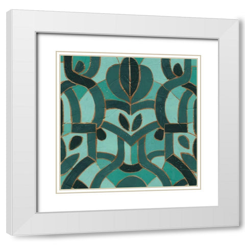 Turquoise Mosaic I White Modern Wood Framed Art Print with Double Matting by Vess, June Erica