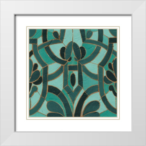Turquoise Mosaic II White Modern Wood Framed Art Print with Double Matting by Vess, June Erica
