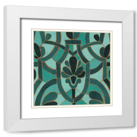 Turquoise Mosaic III White Modern Wood Framed Art Print with Double Matting by Vess, June Erica