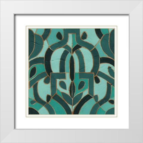 Turquoise Mosaic IV White Modern Wood Framed Art Print with Double Matting by Vess, June Erica