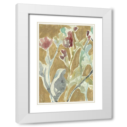 Flowers on Ochre I White Modern Wood Framed Art Print with Double Matting by Goldberger, Jennifer