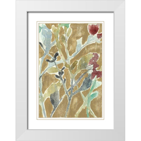 Flowers on Ochre II White Modern Wood Framed Art Print with Double Matting by Goldberger, Jennifer