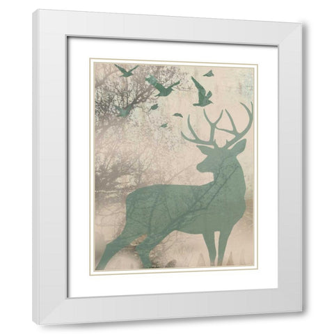 Deer Solace I White Modern Wood Framed Art Print with Double Matting by Goldberger, Jennifer