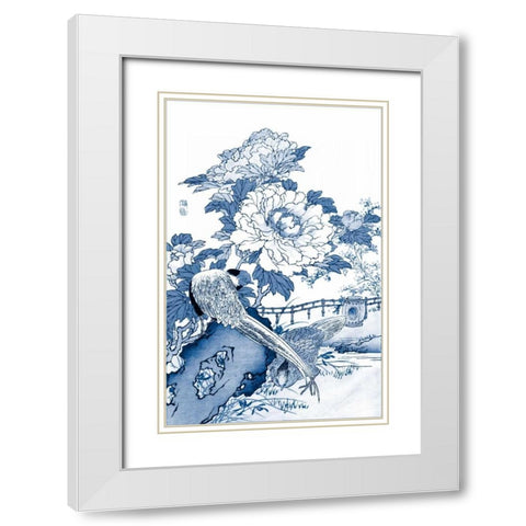 Blue and White Asian Garden II White Modern Wood Framed Art Print with Double Matting by Vision Studio