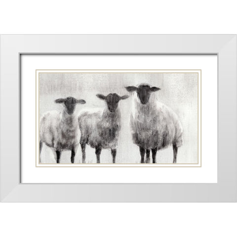 Rustic Sheep I White Modern Wood Framed Art Print with Double Matting by Harper, Ethan