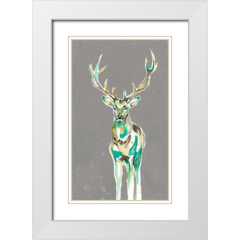 Solitary Deer II White Modern Wood Framed Art Print with Double Matting by Goldberger, Jennifer