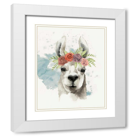 Llama Flora I White Modern Wood Framed Art Print with Double Matting by Popp, Grace