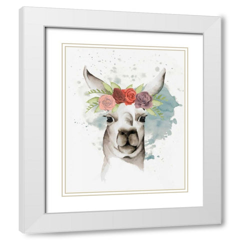 Llama Flora II White Modern Wood Framed Art Print with Double Matting by Popp, Grace