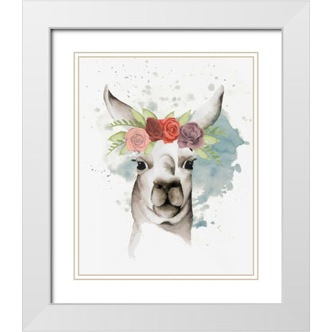 Llama Flora II White Modern Wood Framed Art Print with Double Matting by Popp, Grace