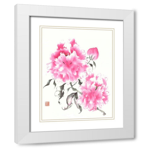 Peonie Blossoms I White Modern Wood Framed Art Print with Double Matting by Rae, Nan