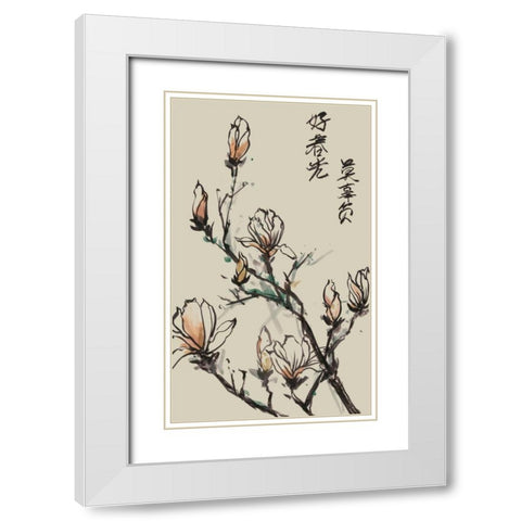 Mandarin Magnolia I White Modern Wood Framed Art Print with Double Matting by Wang, Melissa