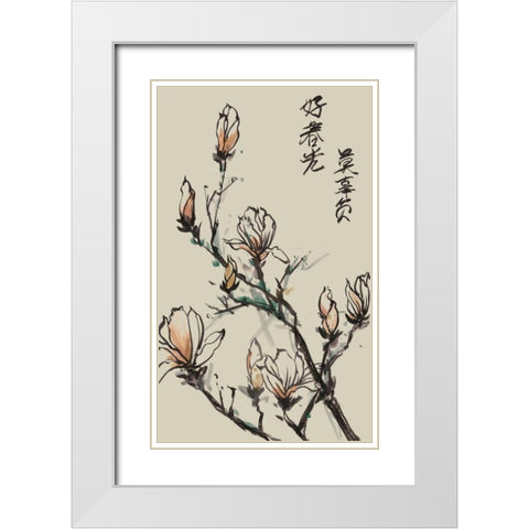 Mandarin Magnolia I White Modern Wood Framed Art Print with Double Matting by Wang, Melissa