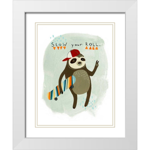 Hipster Sloth I White Modern Wood Framed Art Print with Double Matting by Vess, June Erica