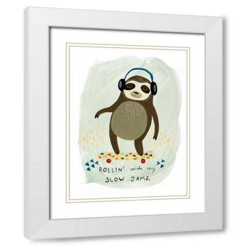 Hipster Sloth II White Modern Wood Framed Art Print with Double Matting by Vess, June Erica