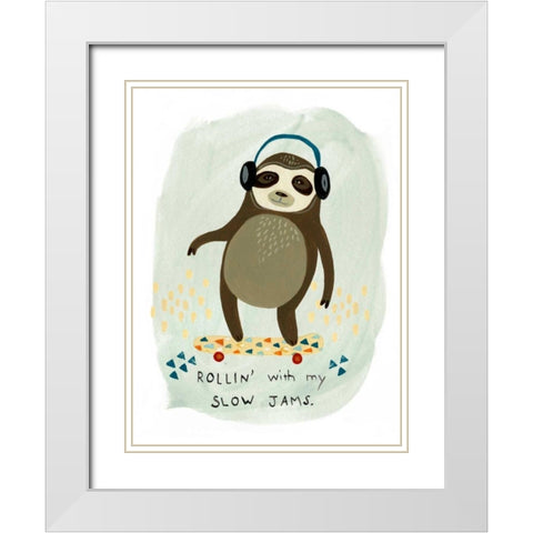 Hipster Sloth II White Modern Wood Framed Art Print with Double Matting by Vess, June Erica