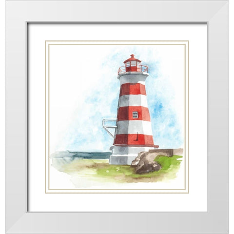 Watercolor Lighthouse I White Modern Wood Framed Art Print with Double Matting by McCavitt, Naomi