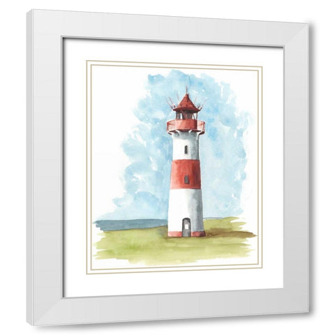 Watercolor Lighthouse II White Modern Wood Framed Art Print with Double Matting by McCavitt, Naomi